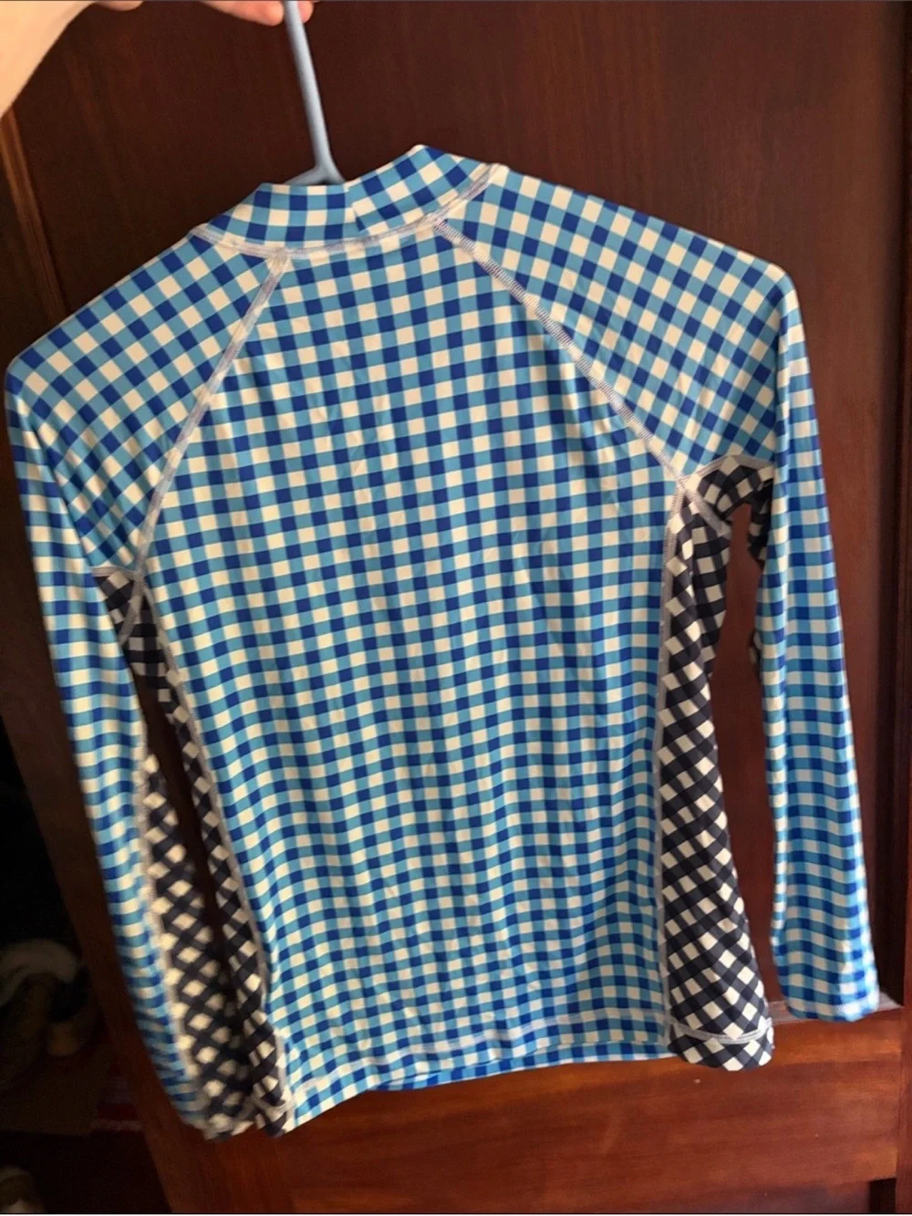 Lands' End x Draper James Girls Blue Gingham Long-Sleeve Swim Shirt